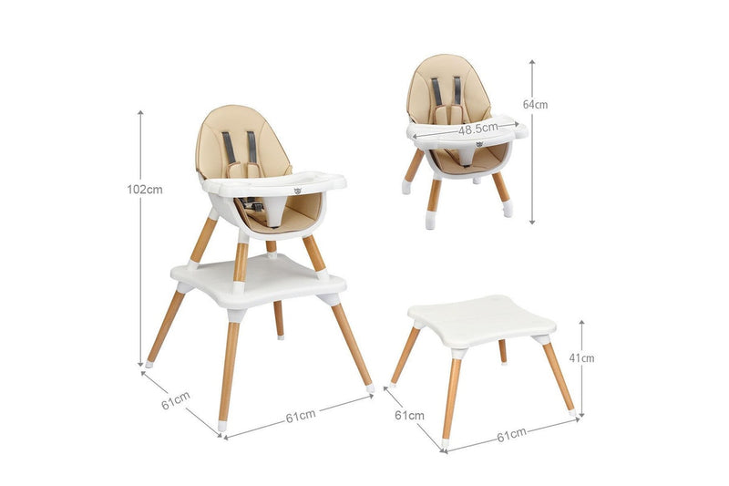 Giantex 5-in-1 Convertible Baby High Chair Toddler Booster Seat Kids Table & Chair Set w/Removable Tray,Khaki