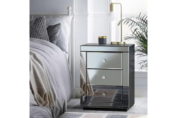 Artiss Bedside Table 3 Drawers Mirrored - PRESIA Grey