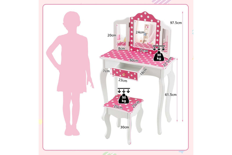Costway Vanity Table & Chair Set Dressing Table Pretend Play Makeup Table Furniture Pink