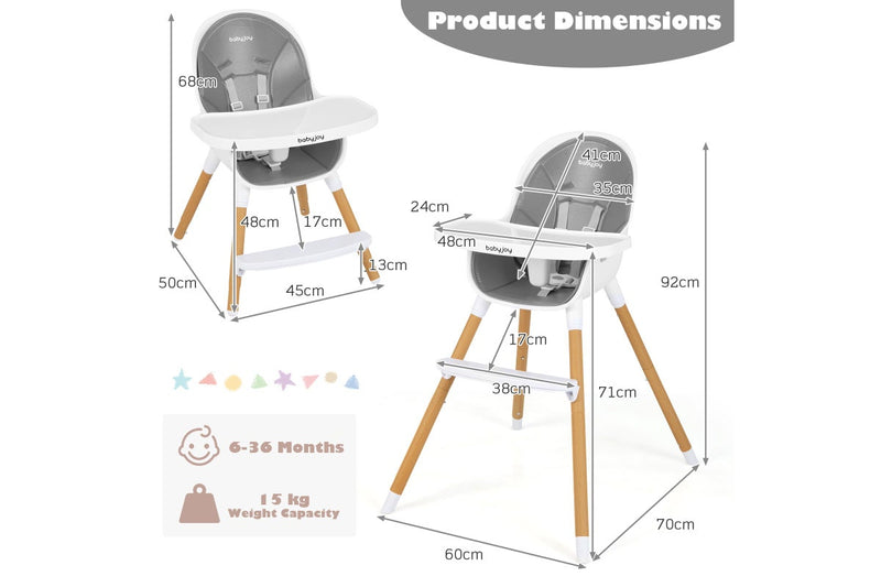 Giantex 4-in-1 Baby High Chair Convertible Infant Eating Highchair w/Adjustable Tray Kids Dining chair Grey