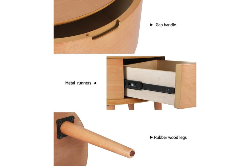 Artiss Bedside Table Curved Drawers Side End Table Nightstand Legs Bedroom Oak