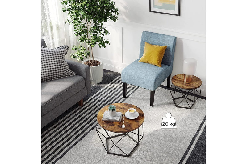 Set of 2 Side Tables Robust Steel Frame, Rustic Brown and Black