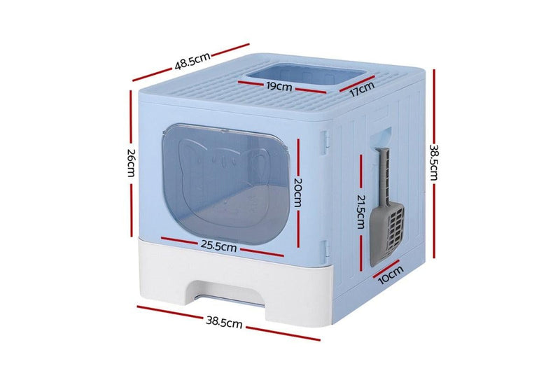 I.Pet Box Large Tray Kitty Toilet Enclosed Hooded Foldable Scoop Blue Cat Litter