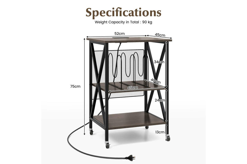 Giantex Record Player Stand Storage Rack w/Charging Station Bedside Table Grey