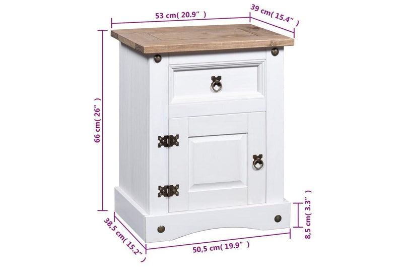 Bedside Cabinet Mexican Pine Corona Range White 53X39x67 Cm Bedside Tables