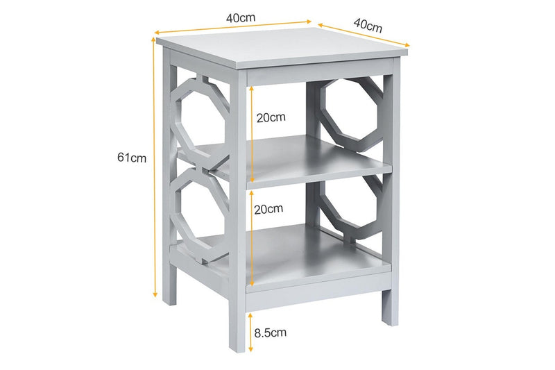 Giantex 2x 3-Tier Wood Nightstand O-Shaped Side Storage Display Shelf Sofa Side Table, Grey