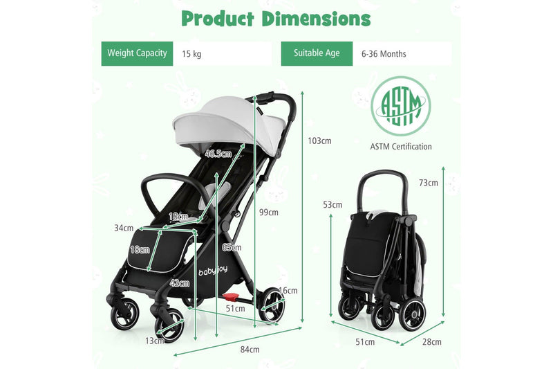 Costway Folding Stoller Portable Stroller w/Adjustable Canopy Gravity Folding Design Grey