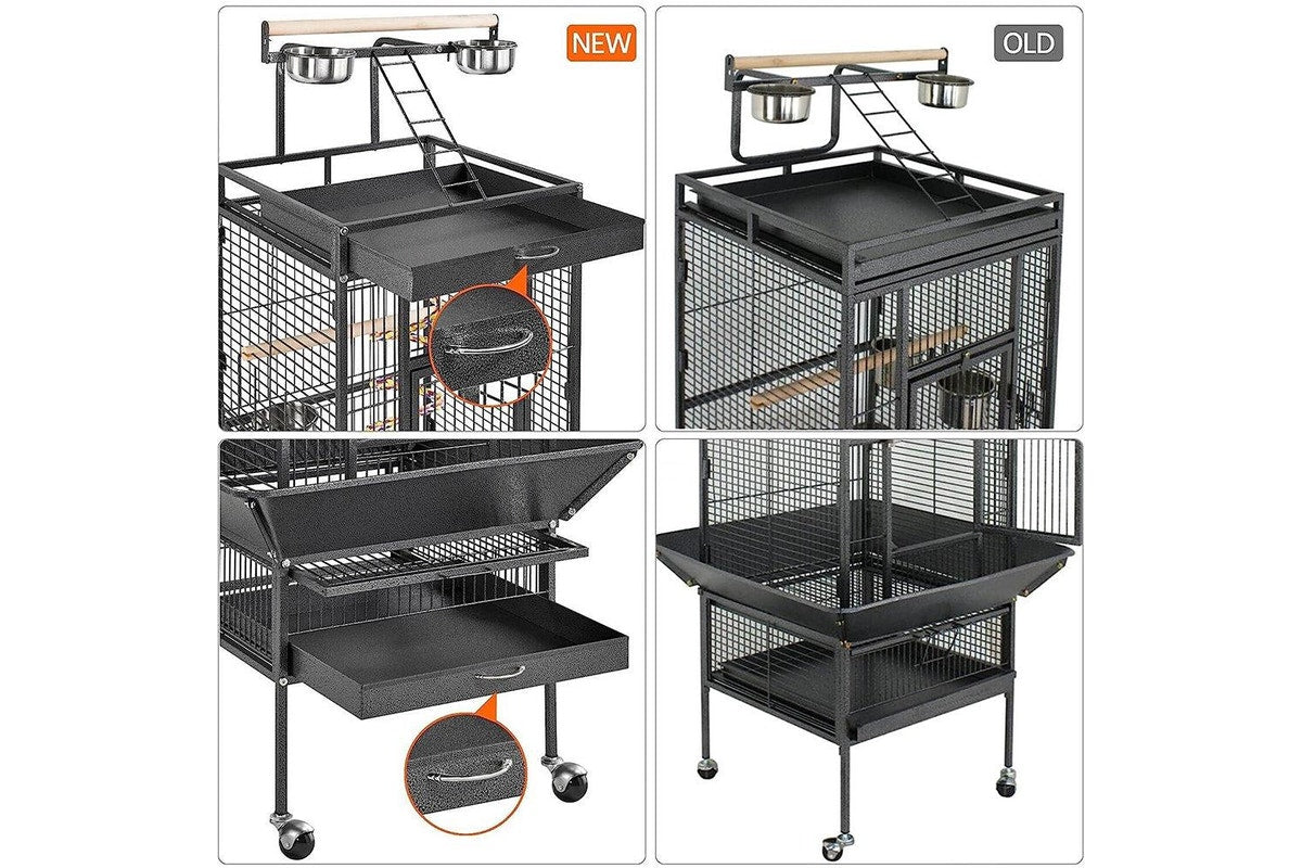 Large Playtop Parrot Aviary Bird Cages Birdcage w/ Rolling Stand Perch Food Cup