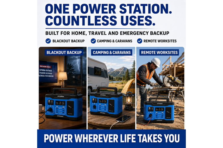 Hyundai 1000W Lithium Power Station - LiFePO4, Solar Input, 921Wh Backup & Outdoor Power