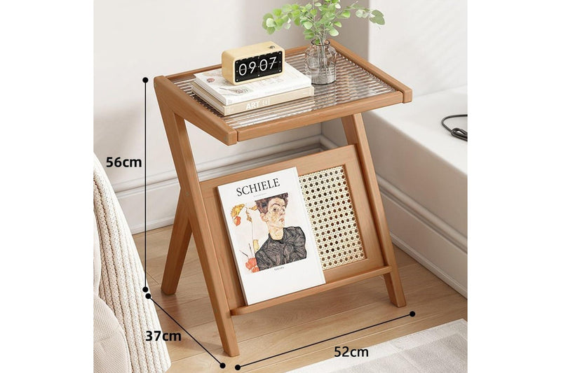 Boho Rattan Side Table with Storage - Indoor/Outdoor