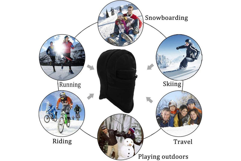 Thermal Fleece Balaclava Face Mask Beanie Hat Ski Snowboard Motorbike - Black
