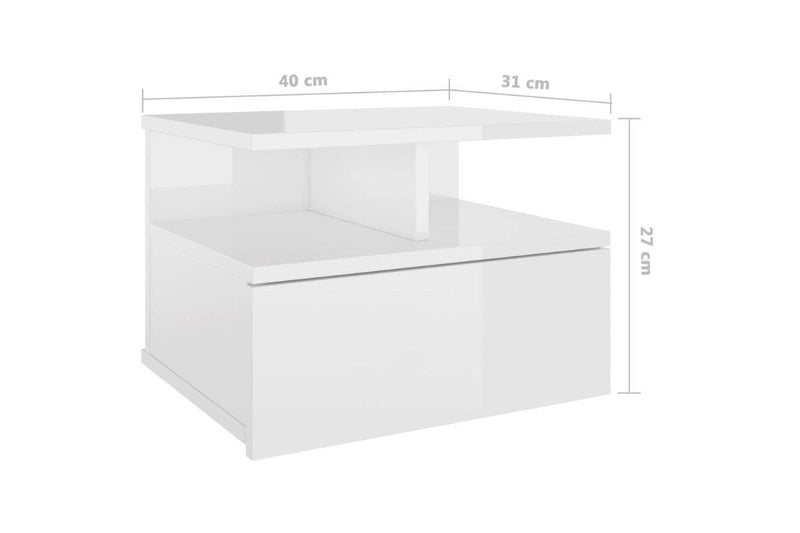 Floating Nightstand High Gloss White 40X31x27 Cm Engineered Wood Bedside Tables