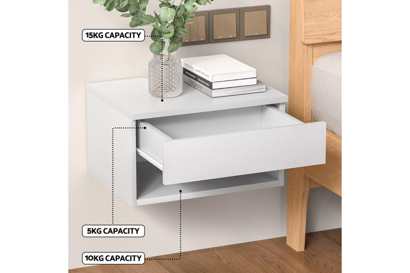 Artiss Floating Bedside Table Nightstand Drawer White