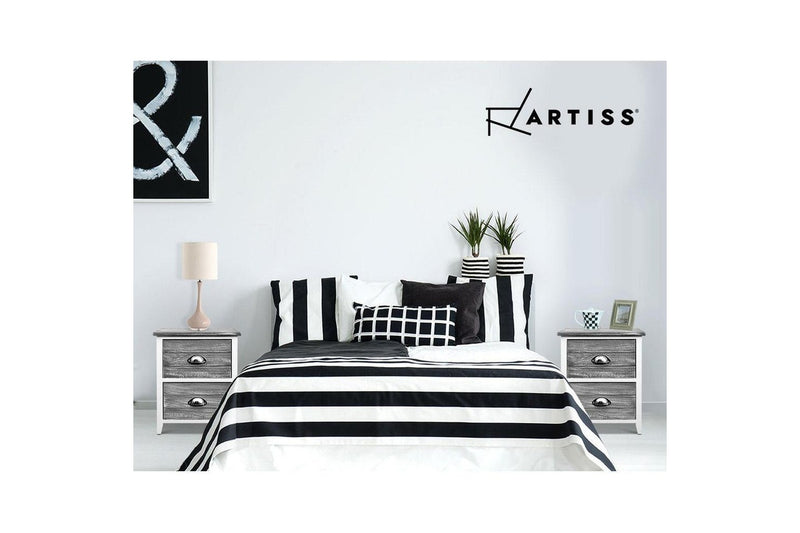 Artiss Bedside Table 2 Drawers Vintage X2 - THYME Grey