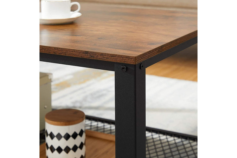 Coffee Table with Metal Frame Storage Shelf Rustic Brown