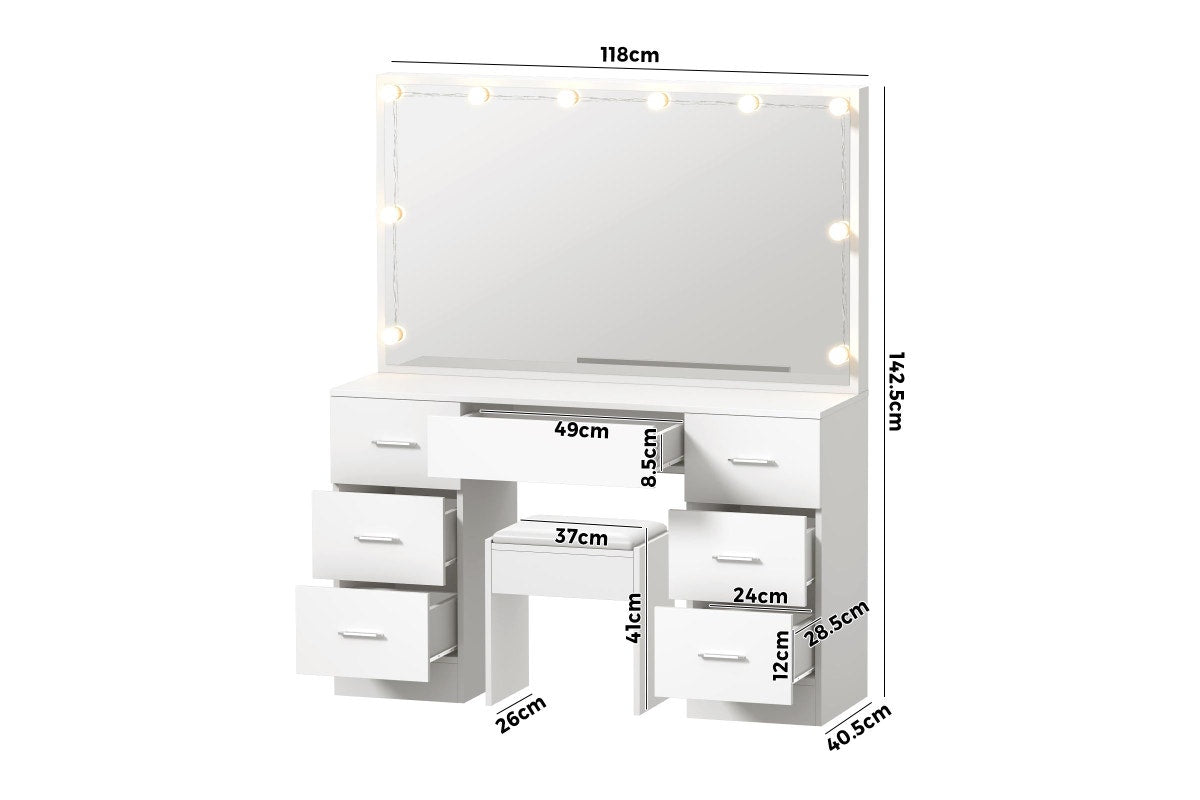 Oikiture Dressing Table Large LED Mirror (White)