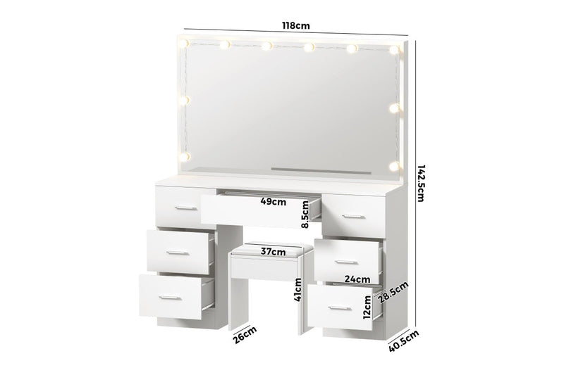 Oikiture Dressing Table Large LED Mirror (White)