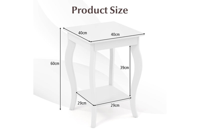 Giantex 2-Tier Bedside Table Accent End Tables w/Open Storage Shelves Home Office Plant Stand Side Table White