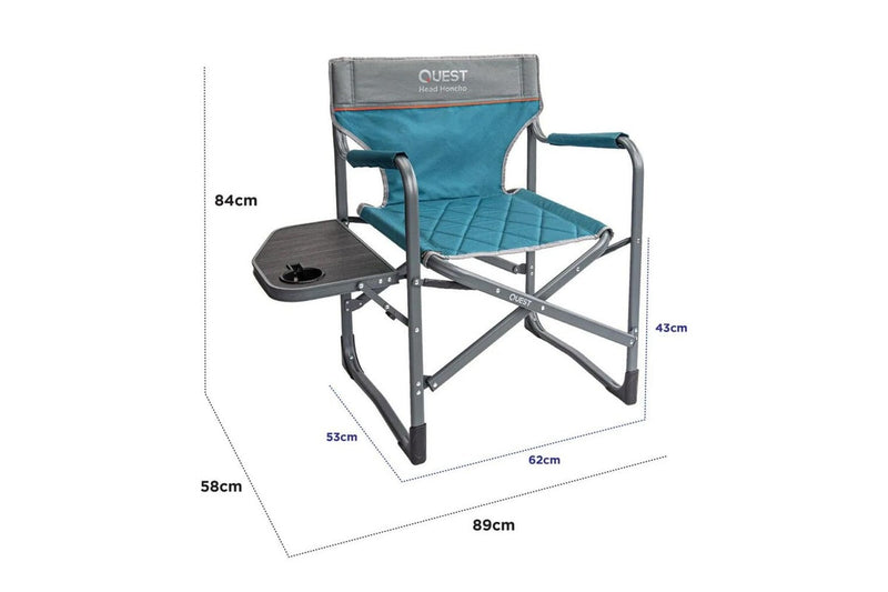 Quest Head Honcho 84cm Aluminium Directors Chair w Armrests Camping Picnic Blue