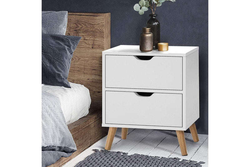 Artiss Bedside Table 2 Drawers - BODEN White