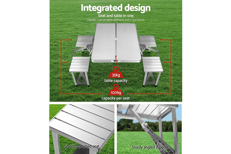 Weisshorn Folding Camping Table Outdoor Picnic BBQ With 2 Bench Chairs Set