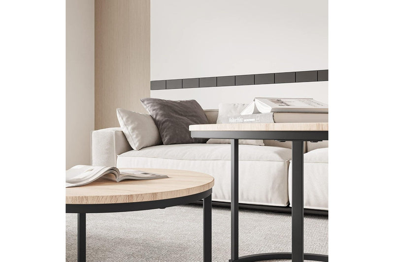 Wood Nesting Coffee Table Set - Round Tables for Living Room Furniture