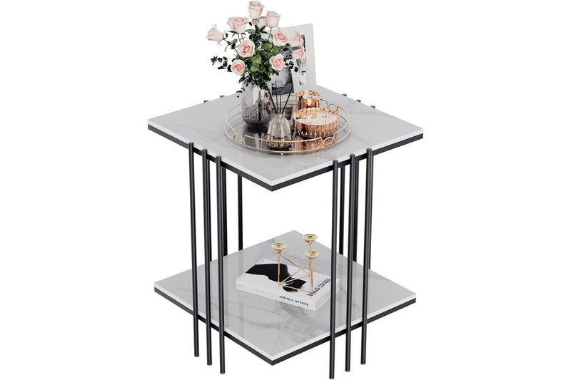 Marble Top Side Table Black 2-Tier