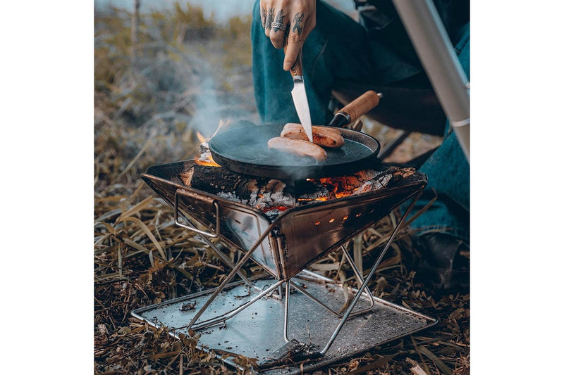 CAMPINGMOON Stove Fire Pit BBQ Grill Adjustable Camping Stainless Steel Large MT-045