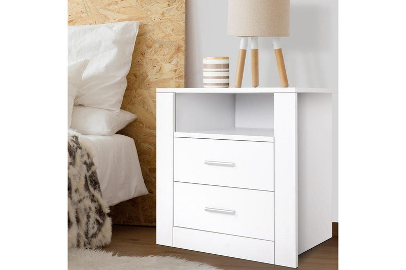 Artiss Bedside Table 2 Drawers with Shelf - TARA White