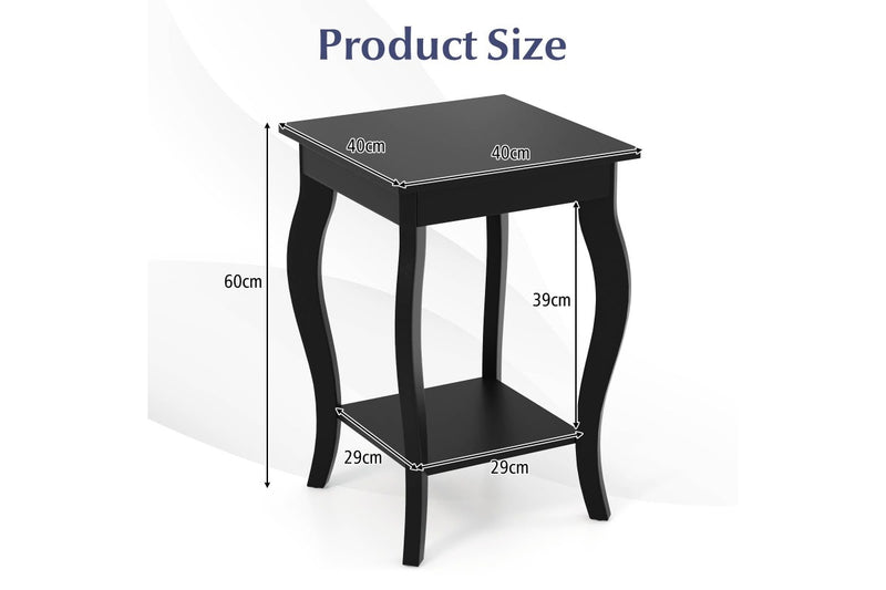 Giantex 2-Tier Bedside Table Accent End Tables w/Open Storage Shelves Home Office Plant Stand Side Table Black