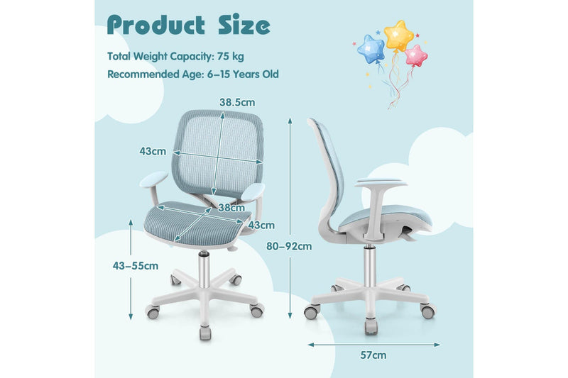 Giantex Kids Desk Chair Swivel Mesh Computer Chair w/Adjustable Height & Armrests Ergonomic Task Study Chair Blue
