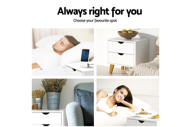 Artiss Bedside Table 2 Drawers - ANDERS White