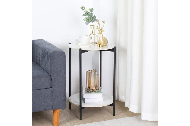 Marble Side Table Black 2 Tier Round Shape