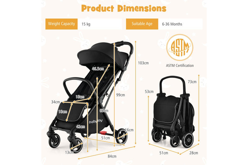 Costway Folding kid Stoller Portable kid Stroller w/Adjustable Canopy Self-Standing Gravity Black