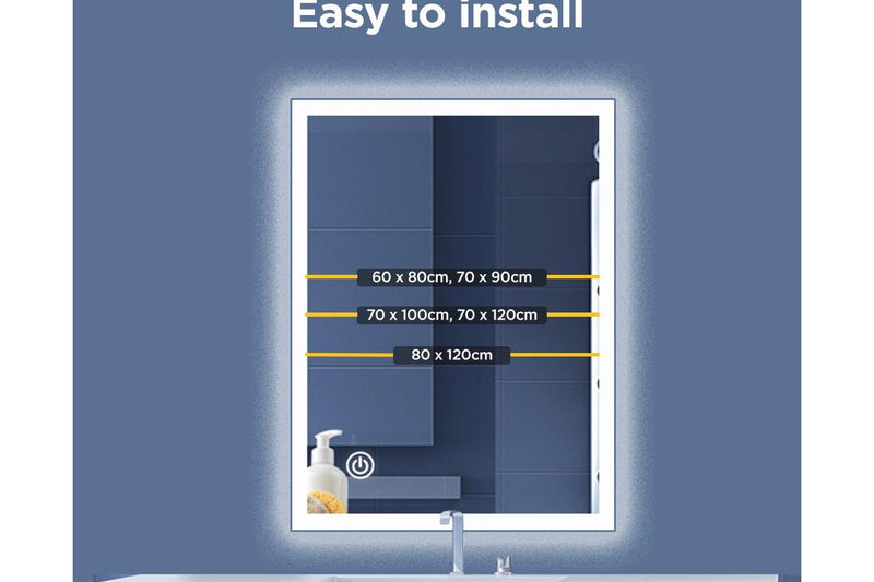Viviendo LED Bathroom Rectangular Vanity Mirror Light Dimmable Anti-Fog Wall Mounted Touch switch Mirror Light - 60 x 80cm