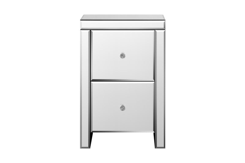 Oikiture Bedside Table Mirrored Glass Nightstand Silver