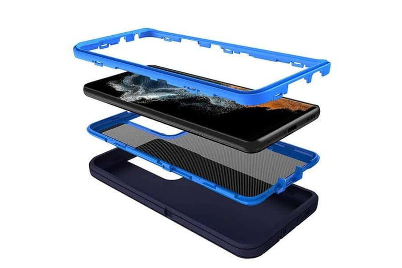 For Samsung Galaxy S22 Ultra Case Drop Resistant Defender Tradies Heavy Duty Rugged Shockproof Tough Cover (Navy Blue /Blue)