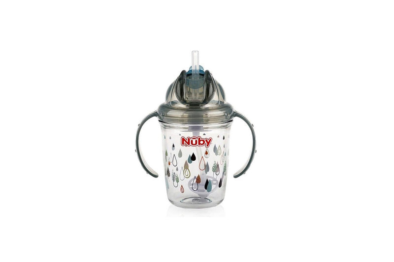 2x Nuby Tritan Weighted Sipping Straw Flip It Drinking Cup 240ml 12m+ Assorted