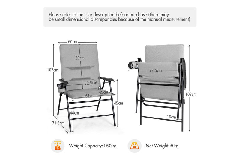 Costway Padded Folding Portable Chair Camping Dining Outdoor Beach Chair Grey