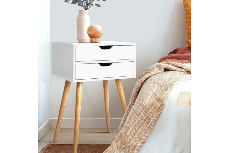 Artiss Bedside Table 2 Drawers - BODIE White