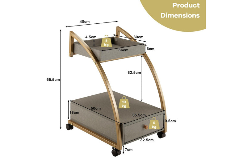 Giantex 2-tier Mobile End Table C-Shaped Sofa Side Table w/Lockable Wheels & Drawer Mobile Serving Cart Grey
