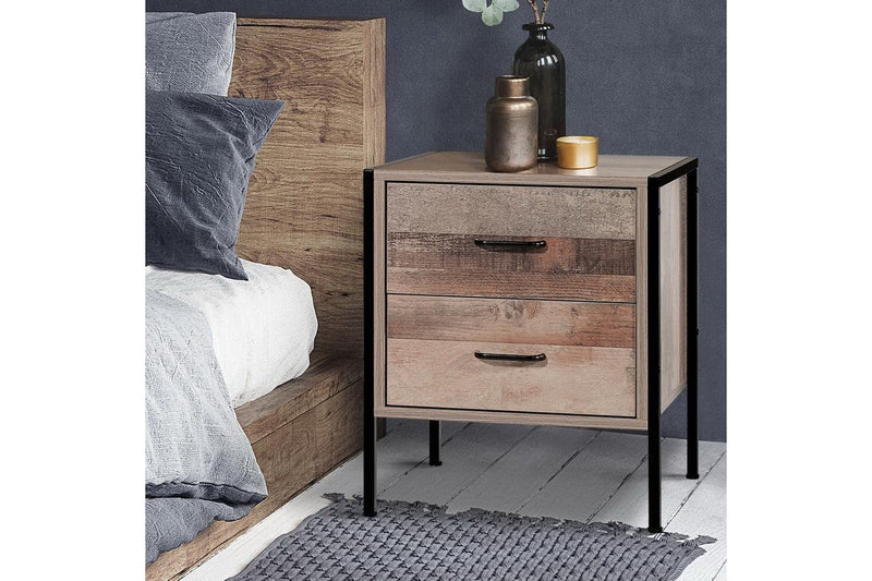 Artiss Bedside Table 2 Drawers - BARNLY