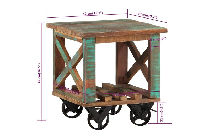 Side Table with Wheels 40x40x42 cm Solid Wood Reclaimed vidaXL
