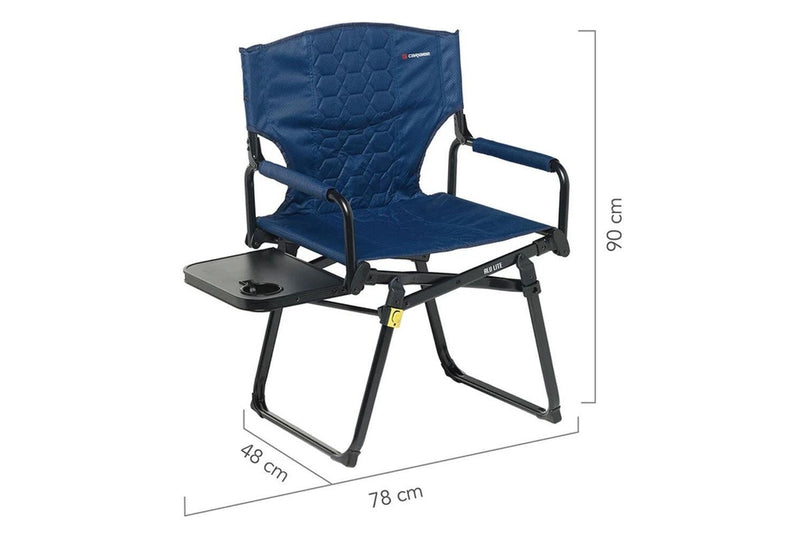 Caribee 90cm Aluminium Folding Directors Chair w Side Table Navy Outdoor Camping
