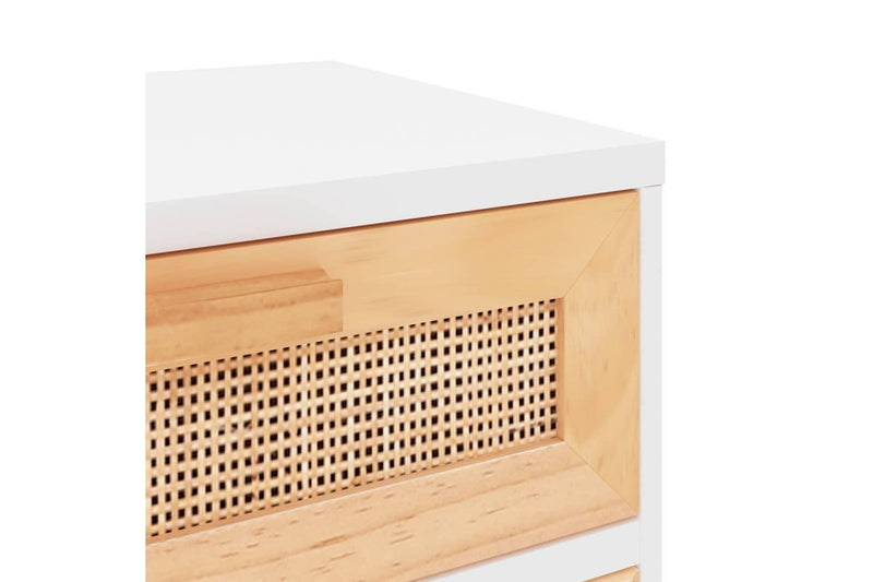 Bedside Cabinet White Solid Wood Pine and Natural Rattan vidaXL