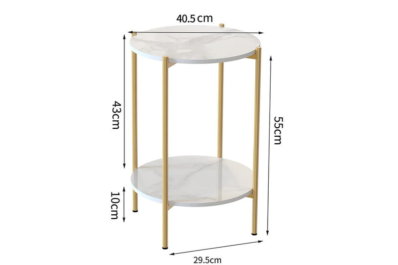 2 Tier Round Bedside table, Marble (Gold)