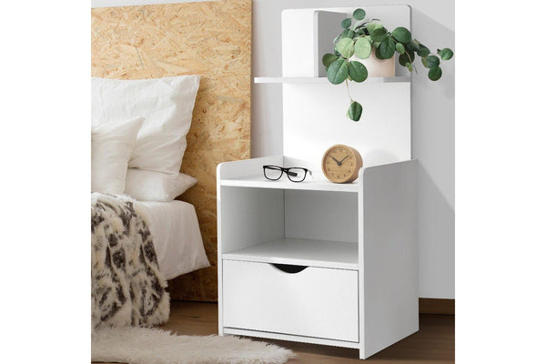 Artiss Bedside Table 1 Drawer with Shelves - EVERMORE White