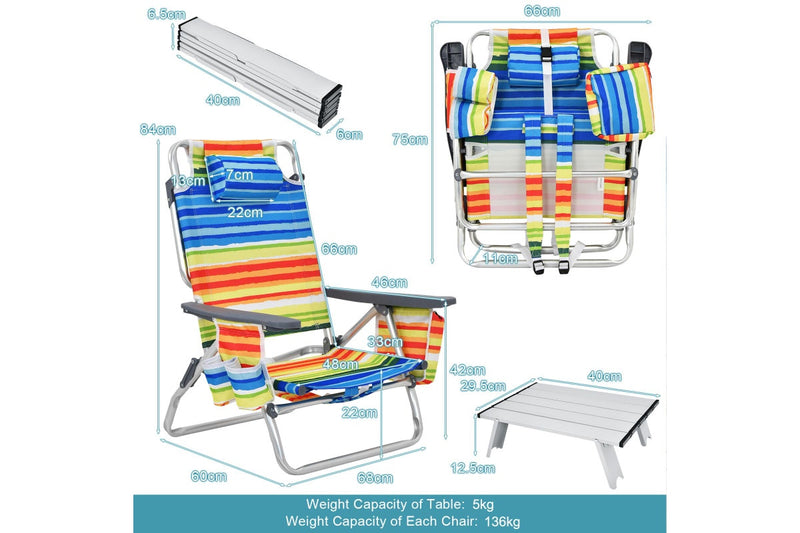 Costway 2-Pack Folding Backpack Beach Chair Table Set 5-Position Outdoor Reclining Chair Yellow