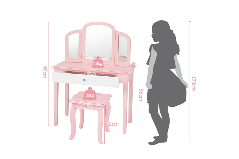 Giantex Kids Makeup Dressing Table Stool Set Mirror Princess Children Birthday Gift,Pink