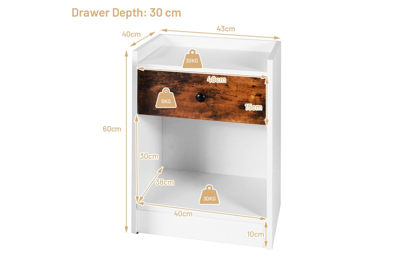 Giantex Set of 2 Nightstand w/Storage Drawer Wooden Bed Side Table,White